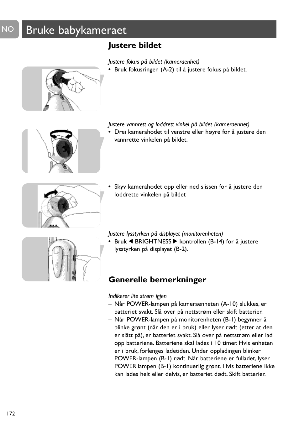 Bruke babykameraet, Justere bildet, Generelle bemerkninger | Philips SCD491 User Manual | Page 171 / 211