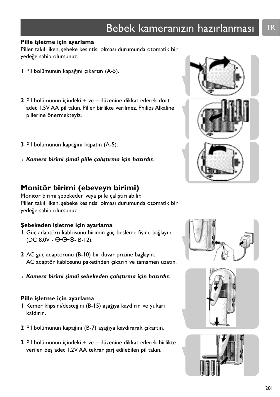 Bebek kameranızın hazırlanması, Monitör birimi (ebeveyn birimi) | Philips SCD491 User Manual | Page 200 / 211