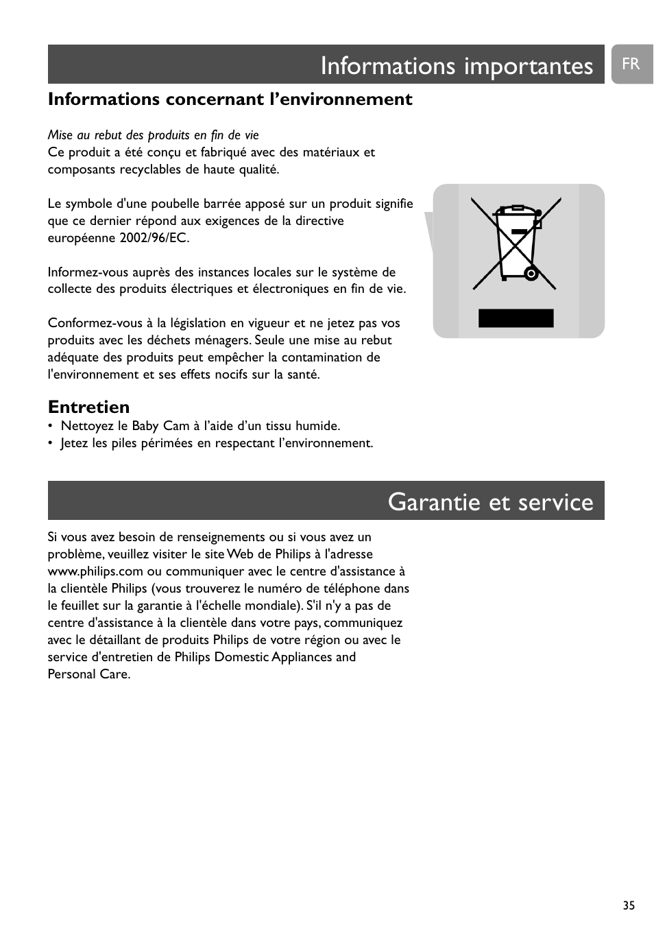 Informations importantes, Garantie et service | Philips SCD491 User Manual | Page 34 / 211