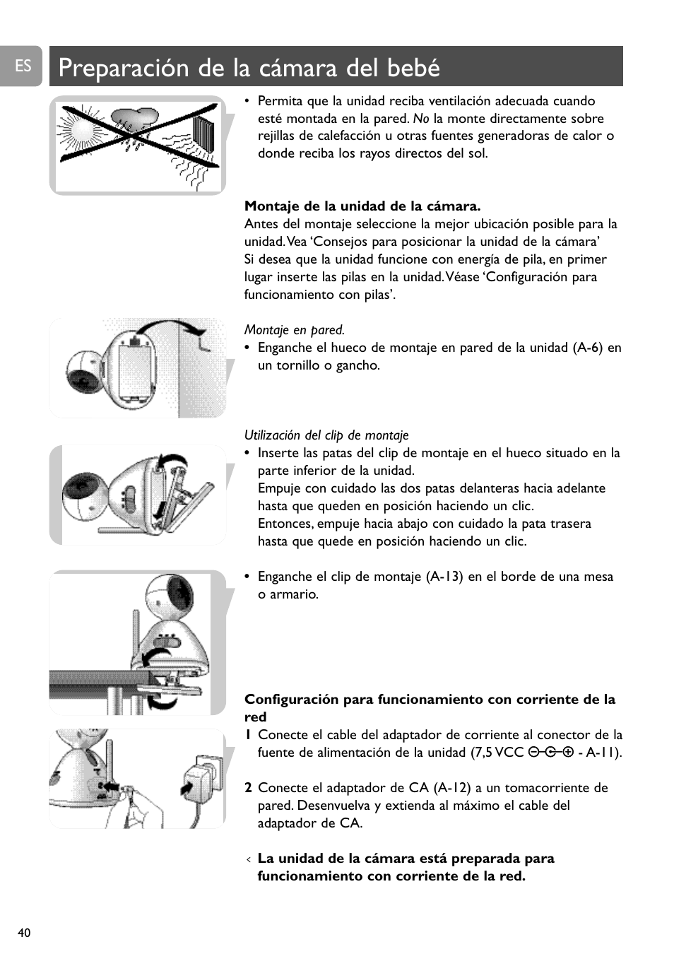 Preparación de la cámara del bebé | Philips SCD491 User Manual | Page 39 / 211