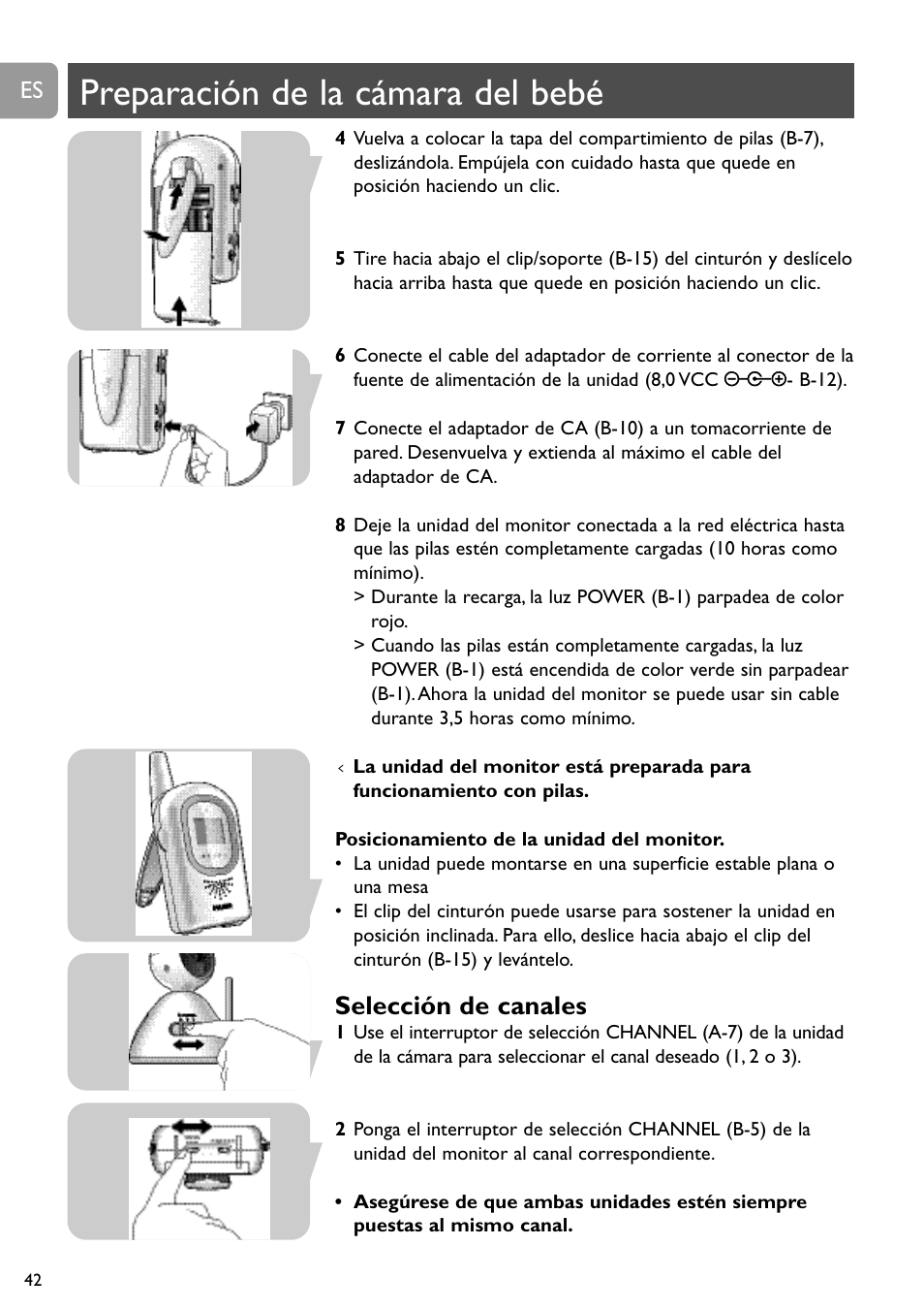 Preparación de la cámara del bebé, Selección de canales | Philips SCD491 User Manual | Page 41 / 211