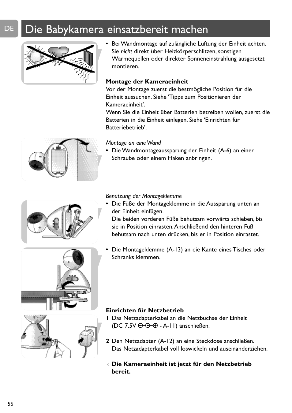 Die babykamera einsatzbereit machen | Philips SCD491 User Manual | Page 55 / 211