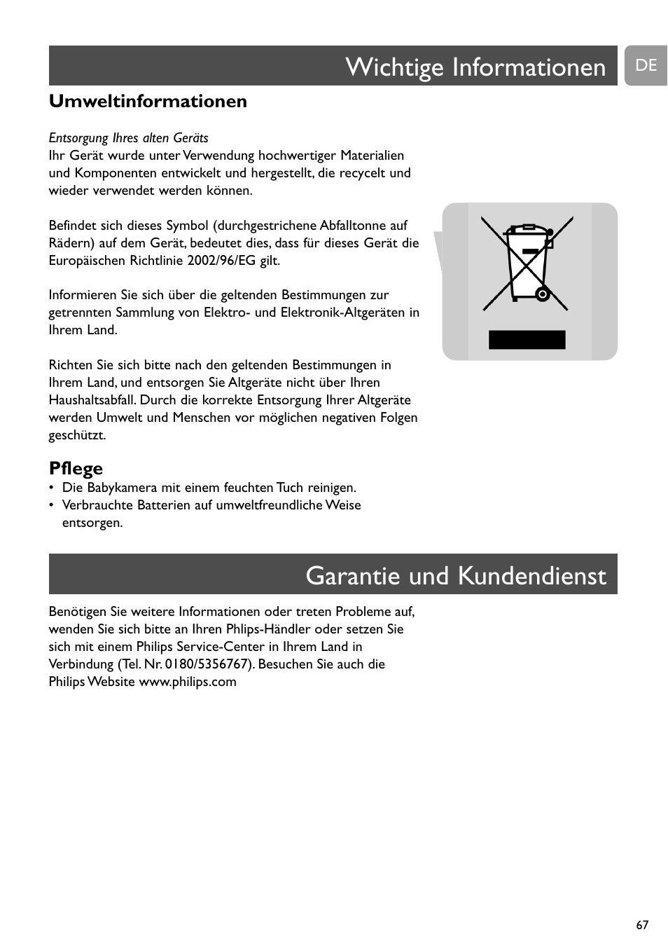 Wichtige informationen, Garantie und kundendienst | Philips SCD491 User Manual | Page 66 / 211