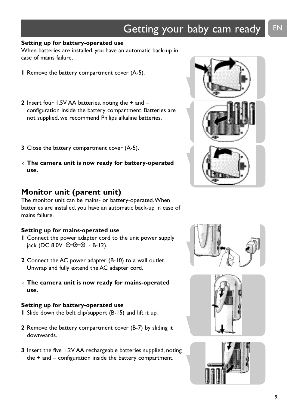 Getting your baby cam ready, Monitor unit (parent unit) | Philips SCD491 User Manual | Page 8 / 211