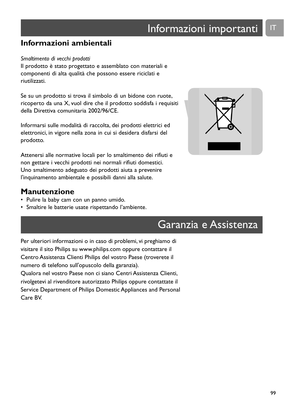 Informazioni importanti garanzia e assistenza | Philips SCD491 User Manual | Page 98 / 211