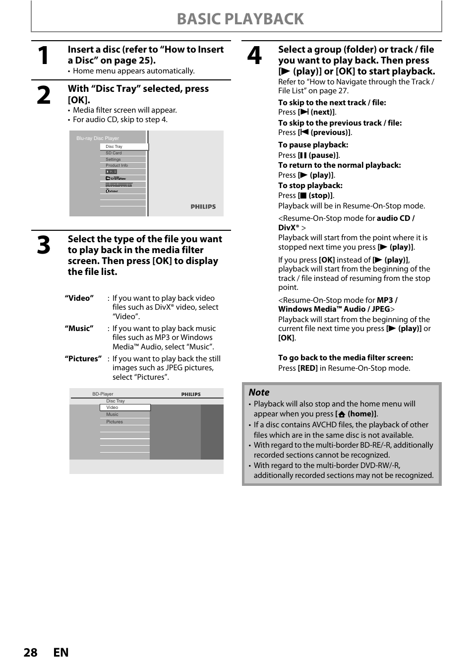 Basic playback | Philips BDP5320/F8 User Manual | Page 28 / 68