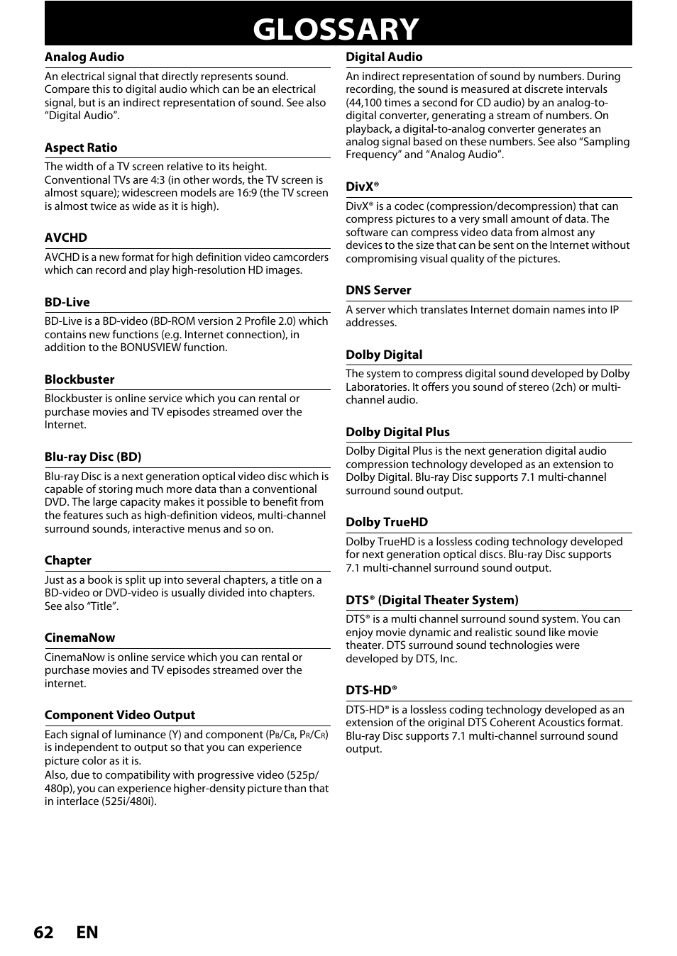 Glossary, En 62 | Philips BDP5320/F8 User Manual | Page 62 / 68