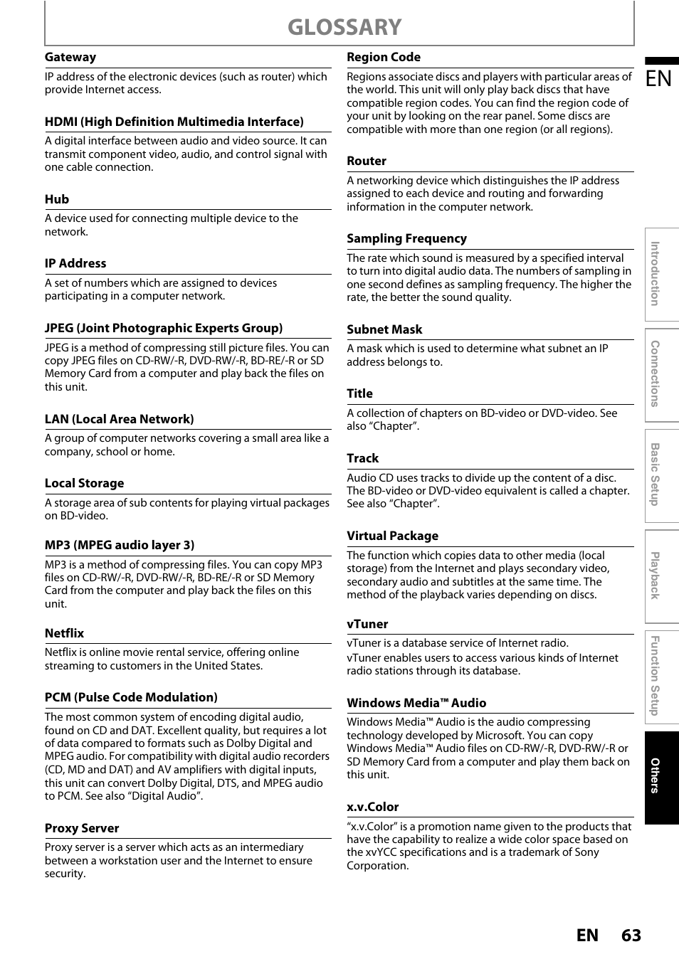 Lso “title, So “sampling frequency” and “an, Glossary | Philips BDP5320/F8 User Manual | Page 63 / 68