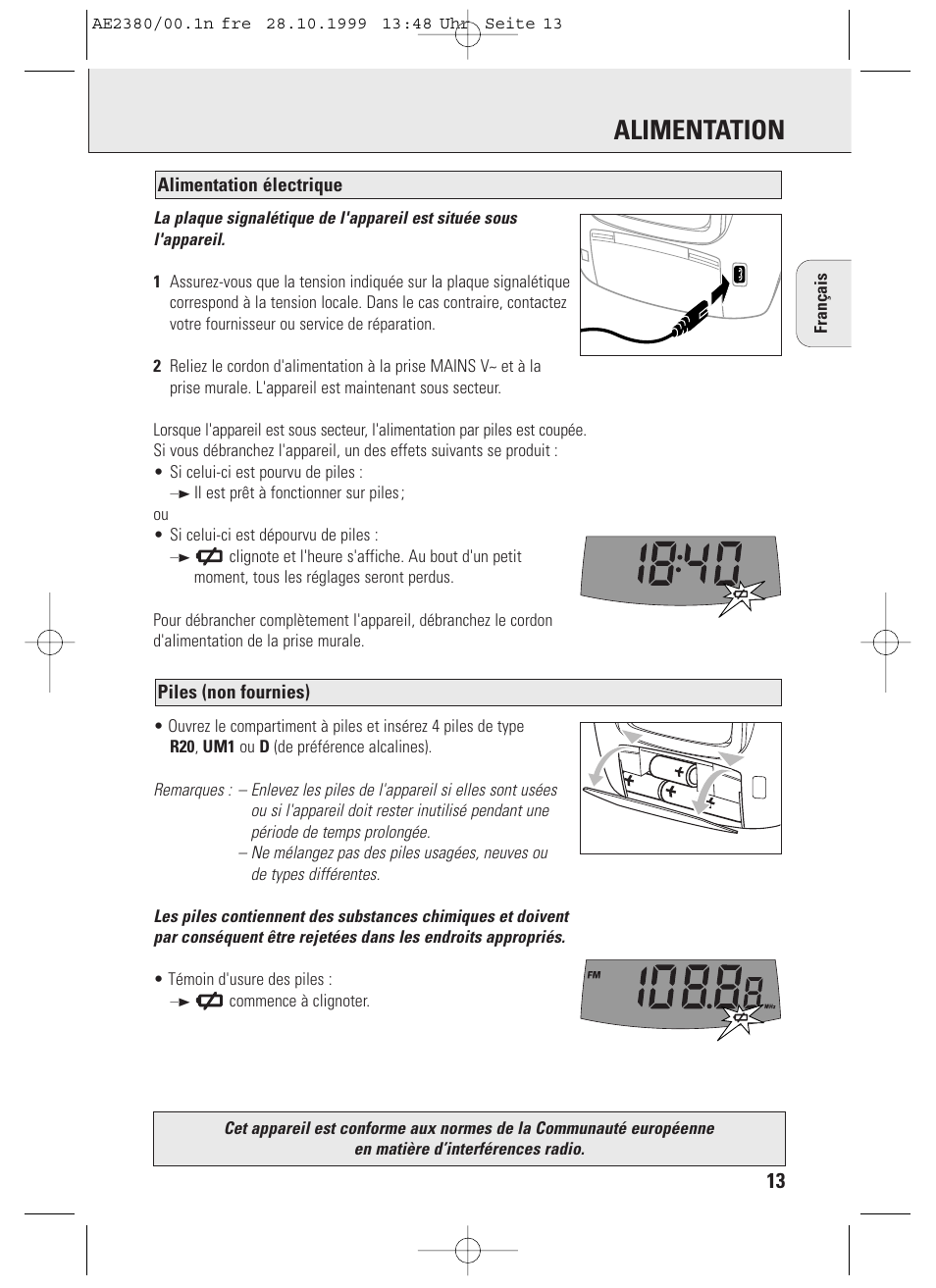 Alimentation | Philips AE2380 User Manual | Page 13 / 90