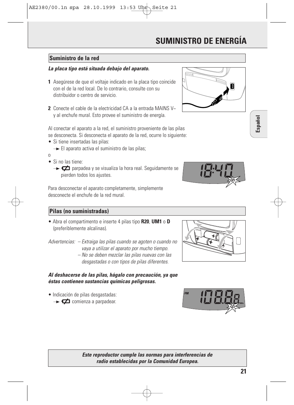 Suministro de energía | Philips AE2380 User Manual | Page 21 / 90