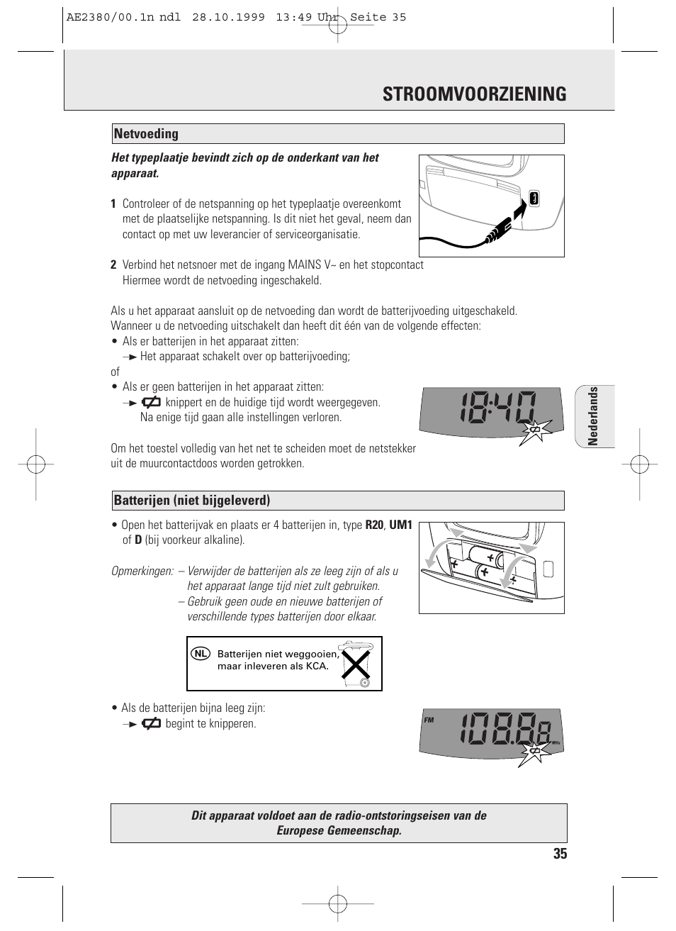 Stroomvoorziening | Philips AE2380 User Manual | Page 35 / 90