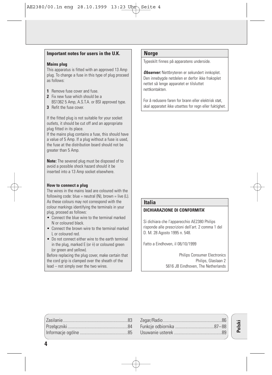 Philips AE2380 User Manual | Page 4 / 90