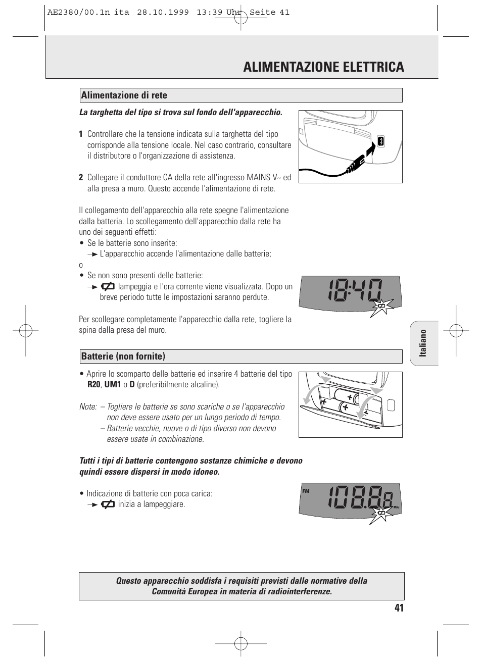 Alimentazione elettrica | Philips AE2380 User Manual | Page 41 / 90