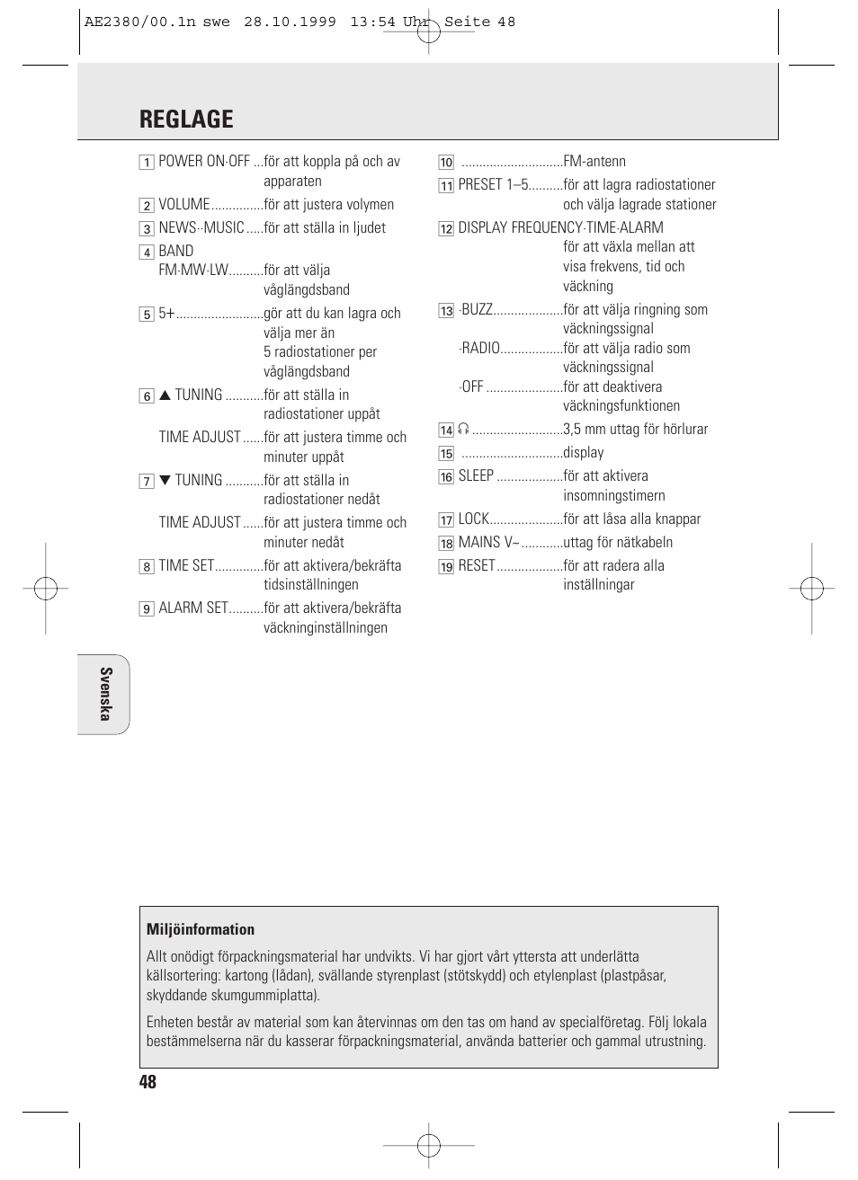 Reglage | Philips AE2380 User Manual | Page 48 / 90