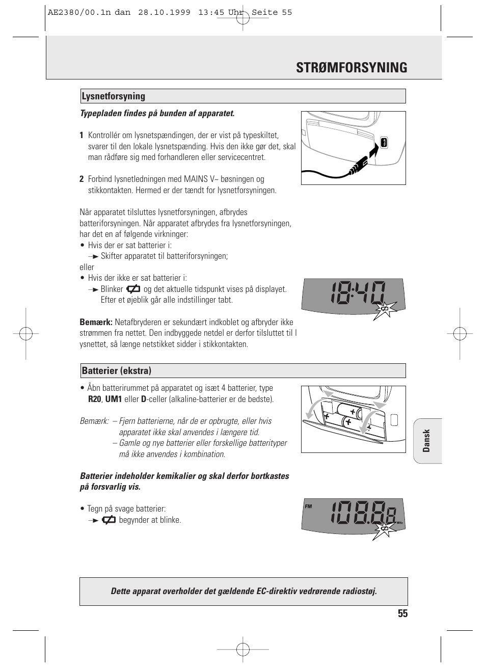 Strømforsyning | Philips AE2380 User Manual | Page 55 / 90