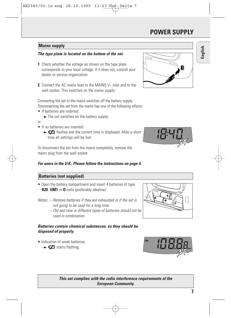 Power supply | Philips AE2380 User Manual | Page 7 / 90