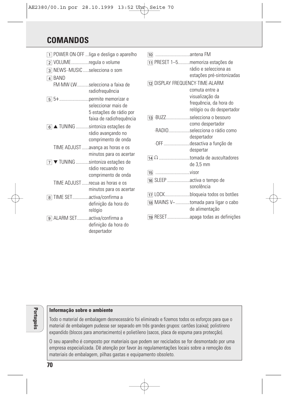 Comandos | Philips AE2380 User Manual | Page 70 / 90