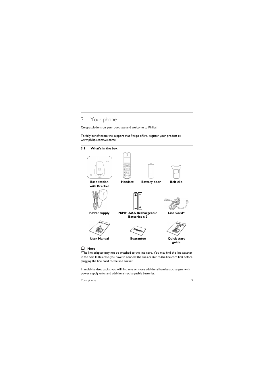 3 your phone, 1 what’s in the box, 3your phone | Philips CD450XY/ZZ User Manual | Page 11 / 59
