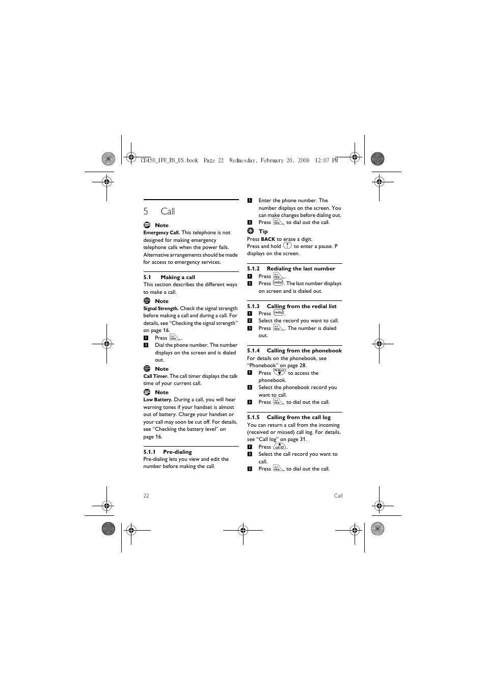 5 call, 1 making a call, 5call | Philips CD450XY/ZZ User Manual | Page 24 / 59
