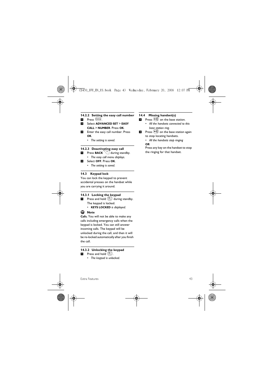 3 keypad lock, 4 missing handset(s) | Philips CD450XY/ZZ User Manual | Page 45 / 59