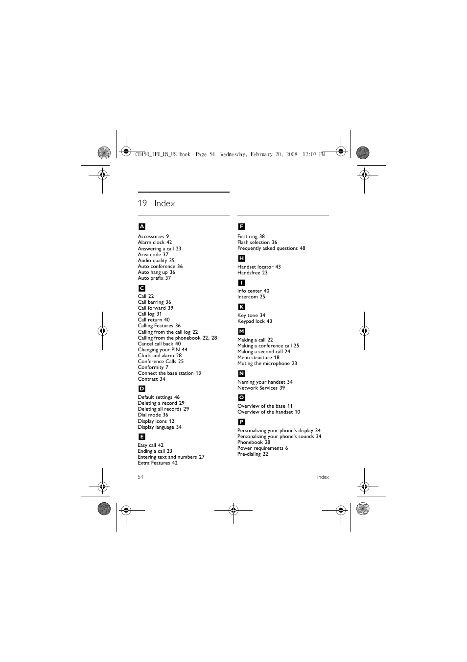 19 index, 19 index a | Philips CD450XY/ZZ User Manual | Page 56 / 59