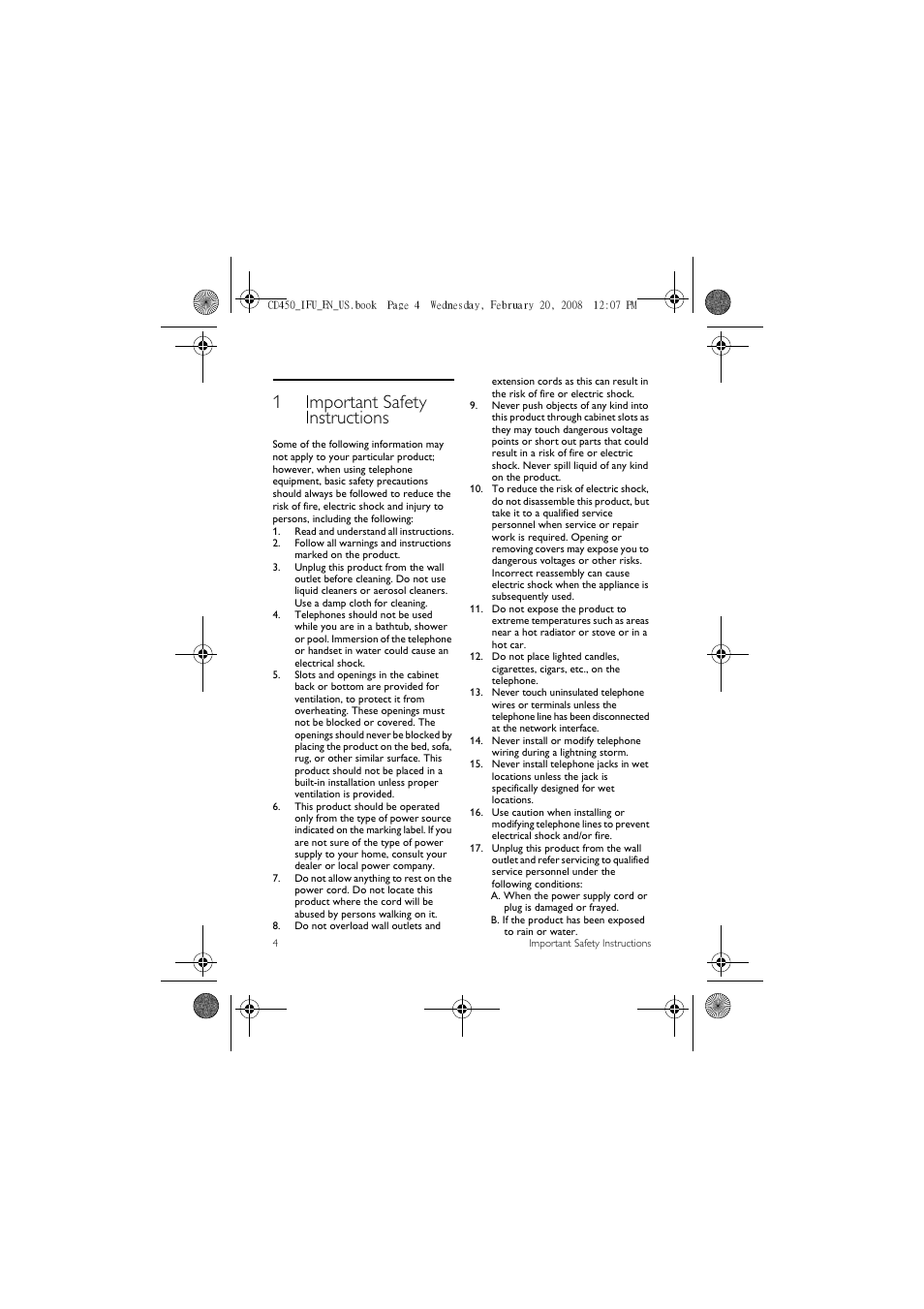 1 important safety instructions, 1important safety instructions | Philips CD450XY/ZZ User Manual | Page 6 / 59