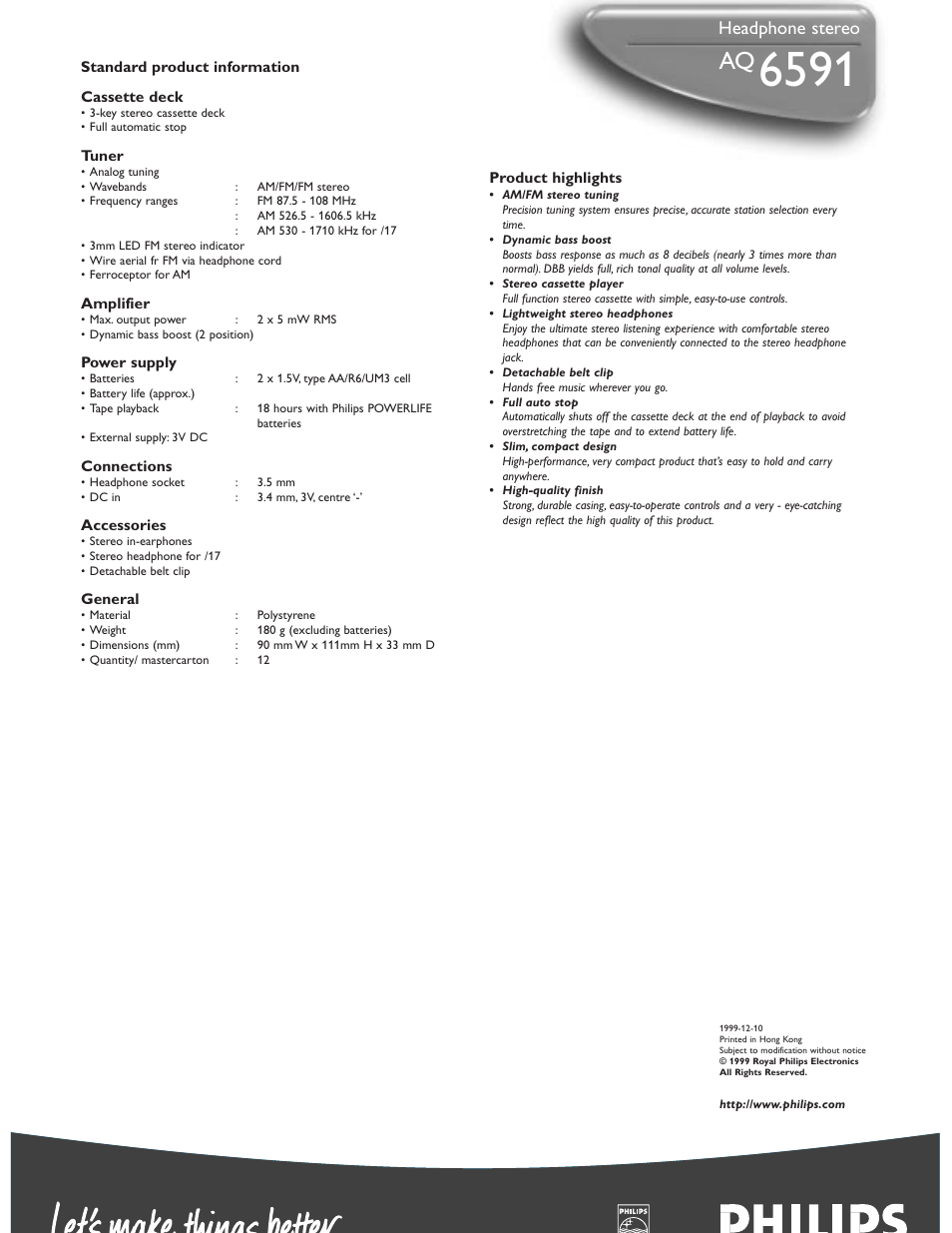 Headphone stereo | Philips AQ 6591 User Manual | Page 2 / 2