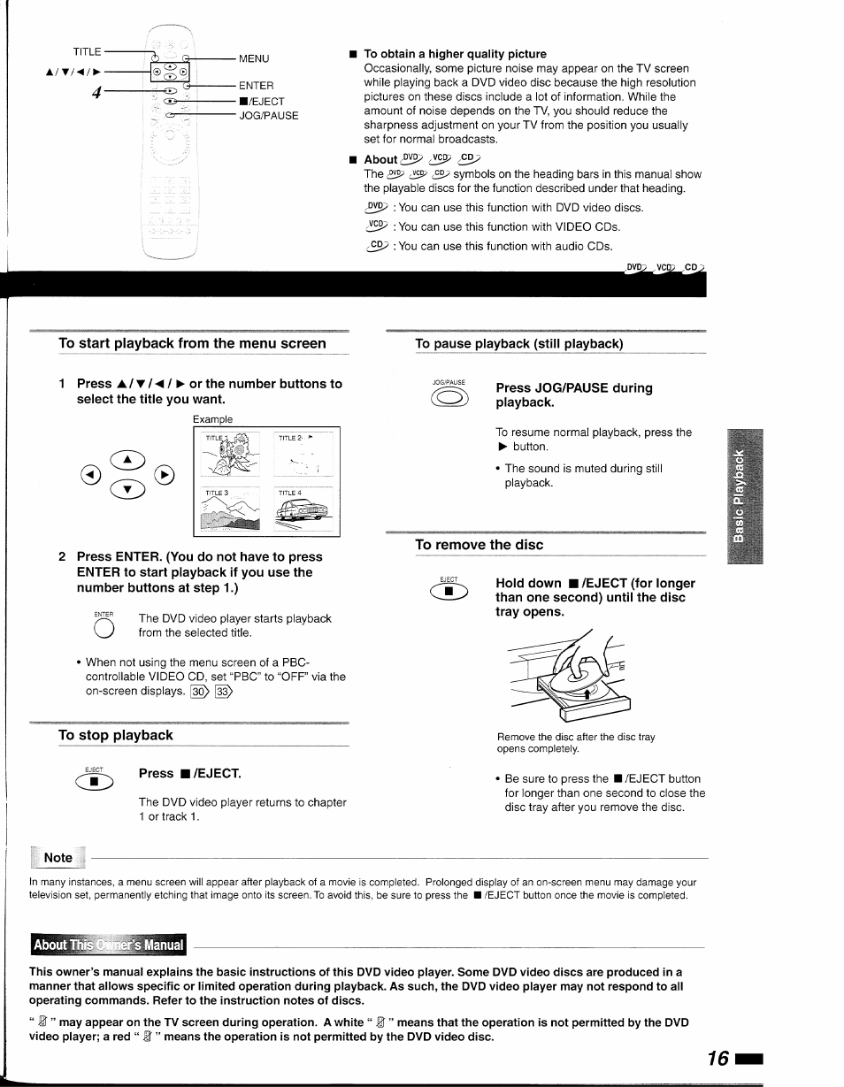 To obtain a higher quality picture, Ex:) | Philips DVD840 User Manual | Page 17 / 48