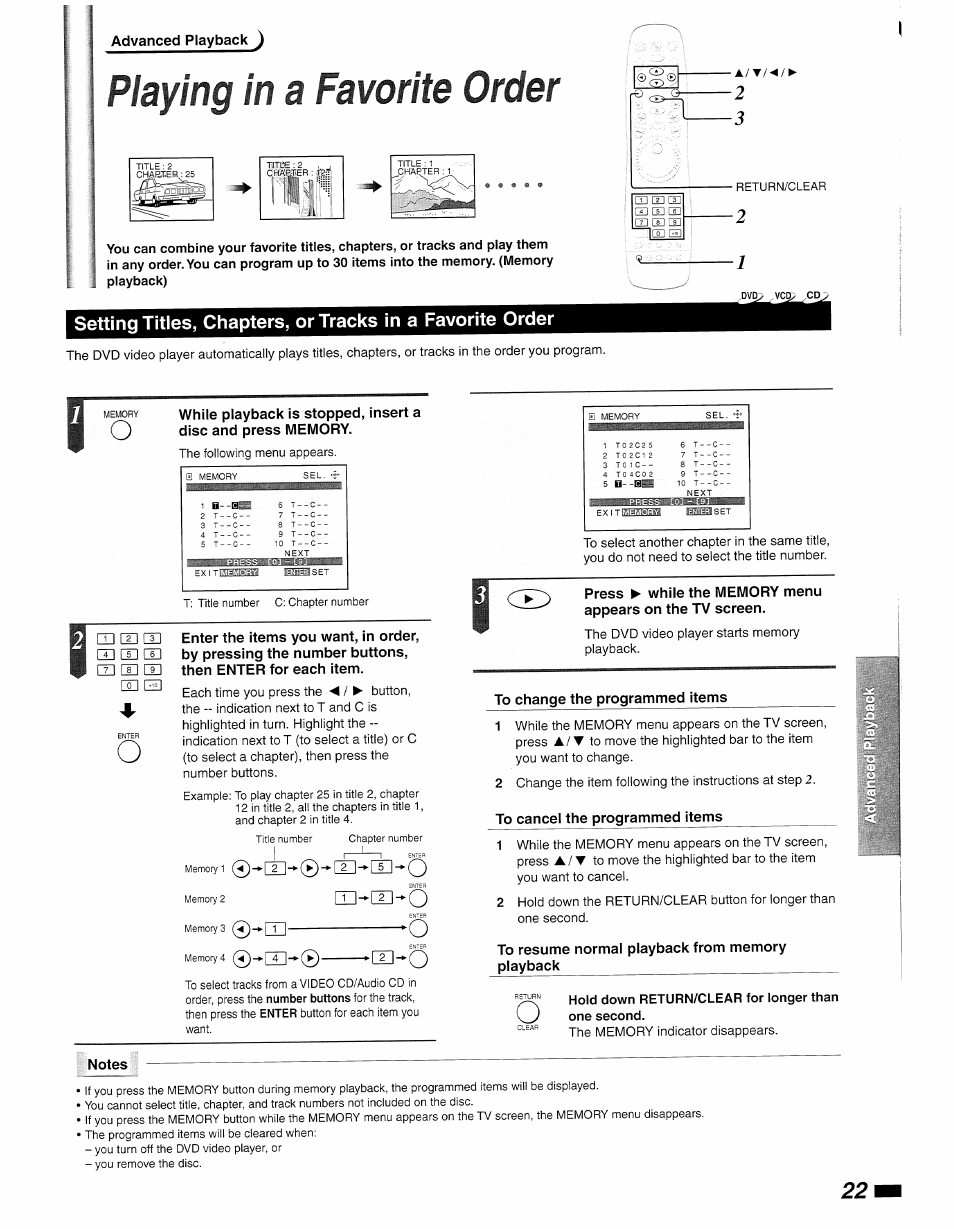 Hold down return/clear for longer than one second, Playing in a favorite order | Philips DVD840 User Manual | Page 23 / 48