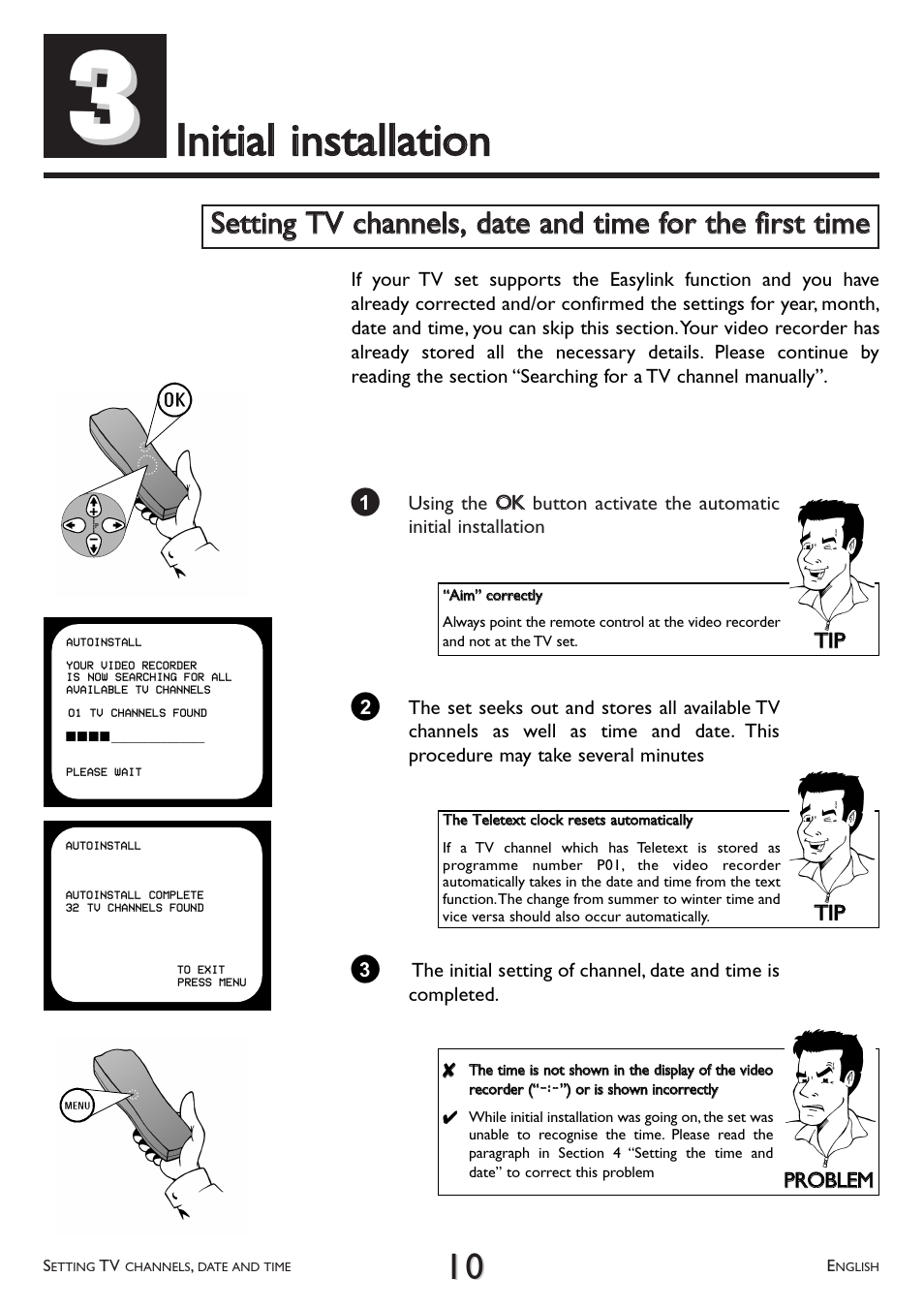 Initial, Installation | Philips VR 708/07 User Manual | Page 10 / 56