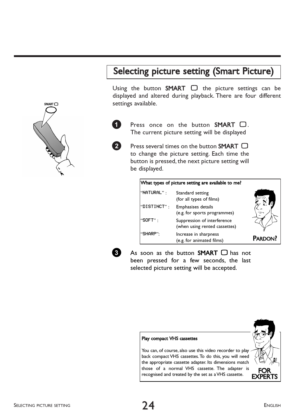 Selecting picture setting | Philips VR 708/07 User Manual | Page 24 / 56