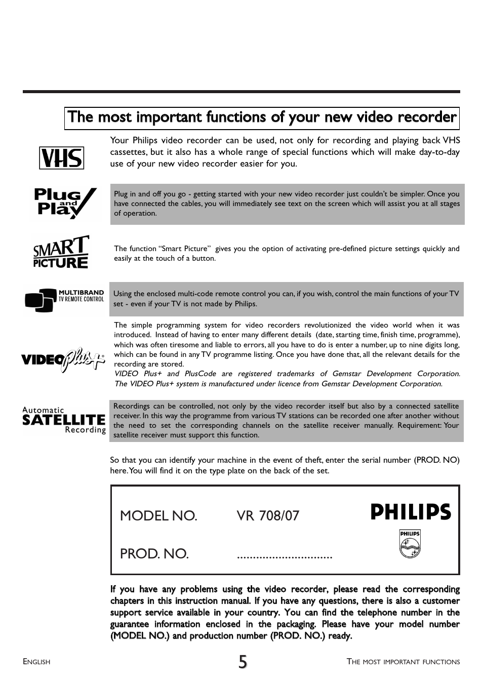 Philips VR 708/07 User Manual | Page 5 / 56