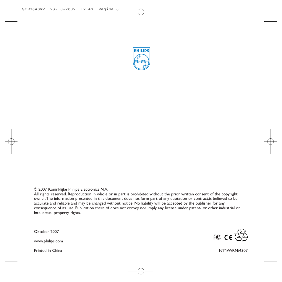 Philips SCE7640 User Manual | Page 61 / 61