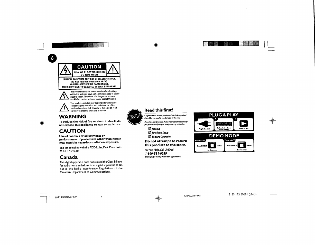 Read this first, Plug & play, Mas a | Philips FW-C100 User Manual | Page 11 / 34