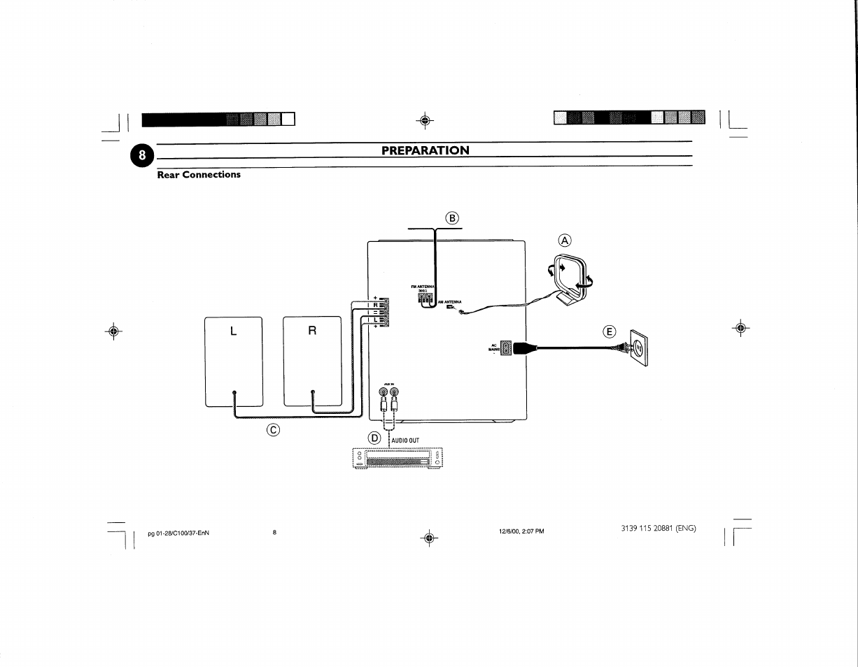 Rear connections, Preparation | Philips FW-C100 User Manual | Page 14 / 34