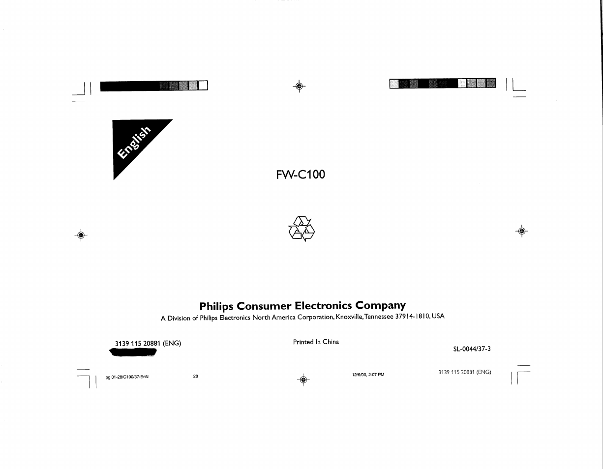 Fw-c100 philips consumer electronics company | Philips FW-C100 User Manual | Page 34 / 34
