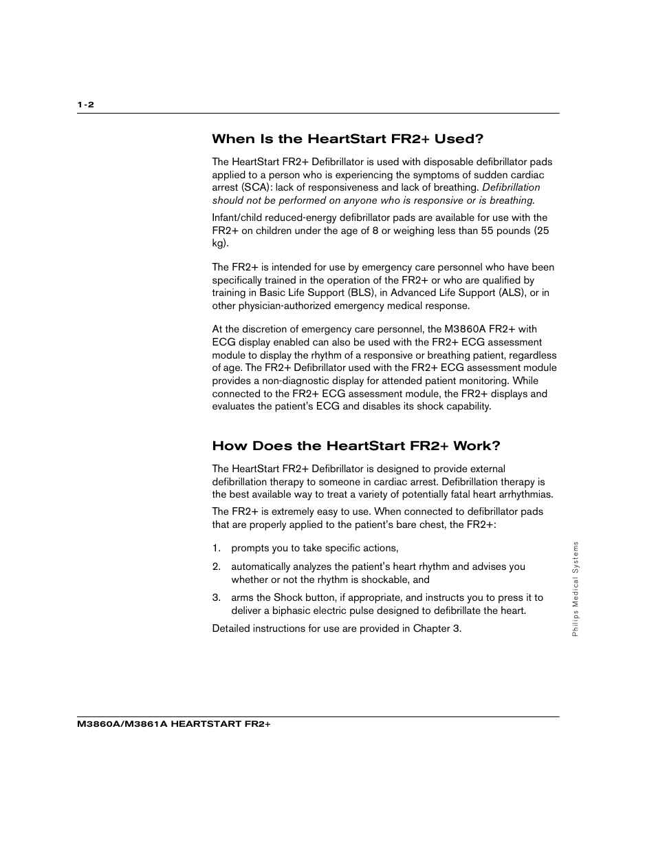 When is the heartstart fr2+ used, How does the heartstart fr2+ work | Philips M3860A User Manual | Page 12 / 102