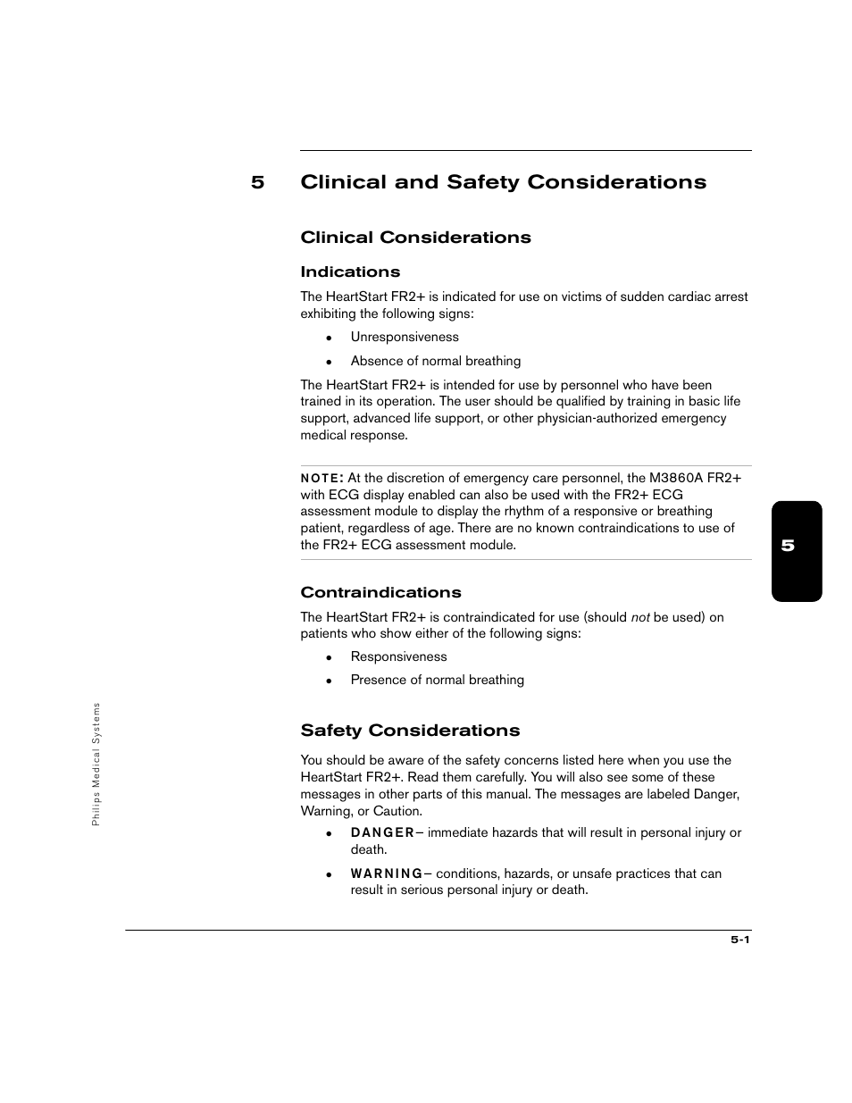 5clinical and safety considerations, Clinical considerations, Safety considerations | Philips M3860A User Manual | Page 43 / 102