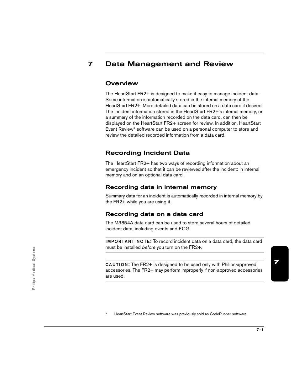 7data management and review, Overview, Recording incident data | Philips M3860A User Manual | Page 61 / 102