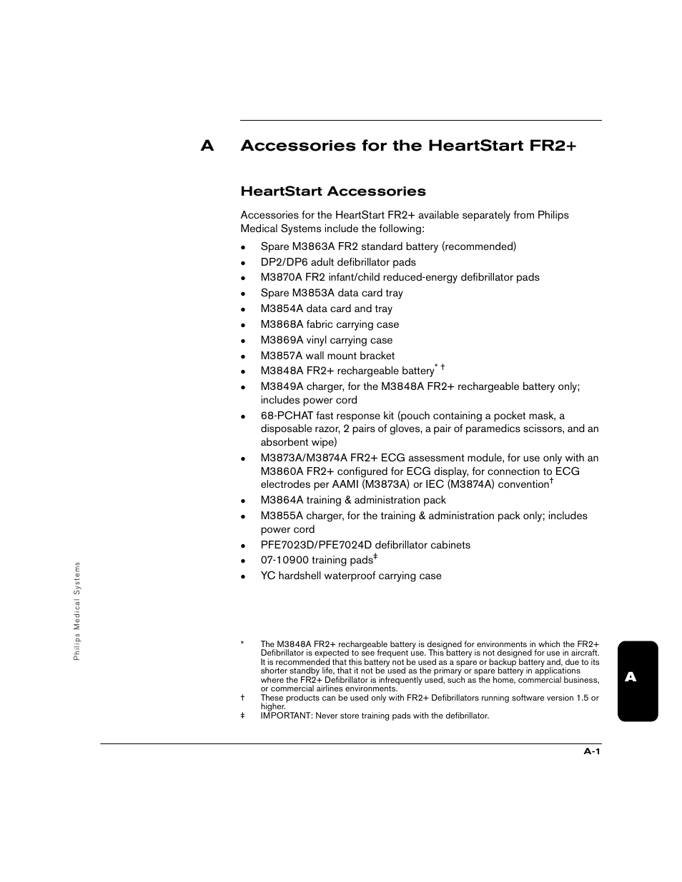 Aaccessories for the heartstart fr2, Heartstart accessories | Philips M3860A User Manual | Page 67 / 102