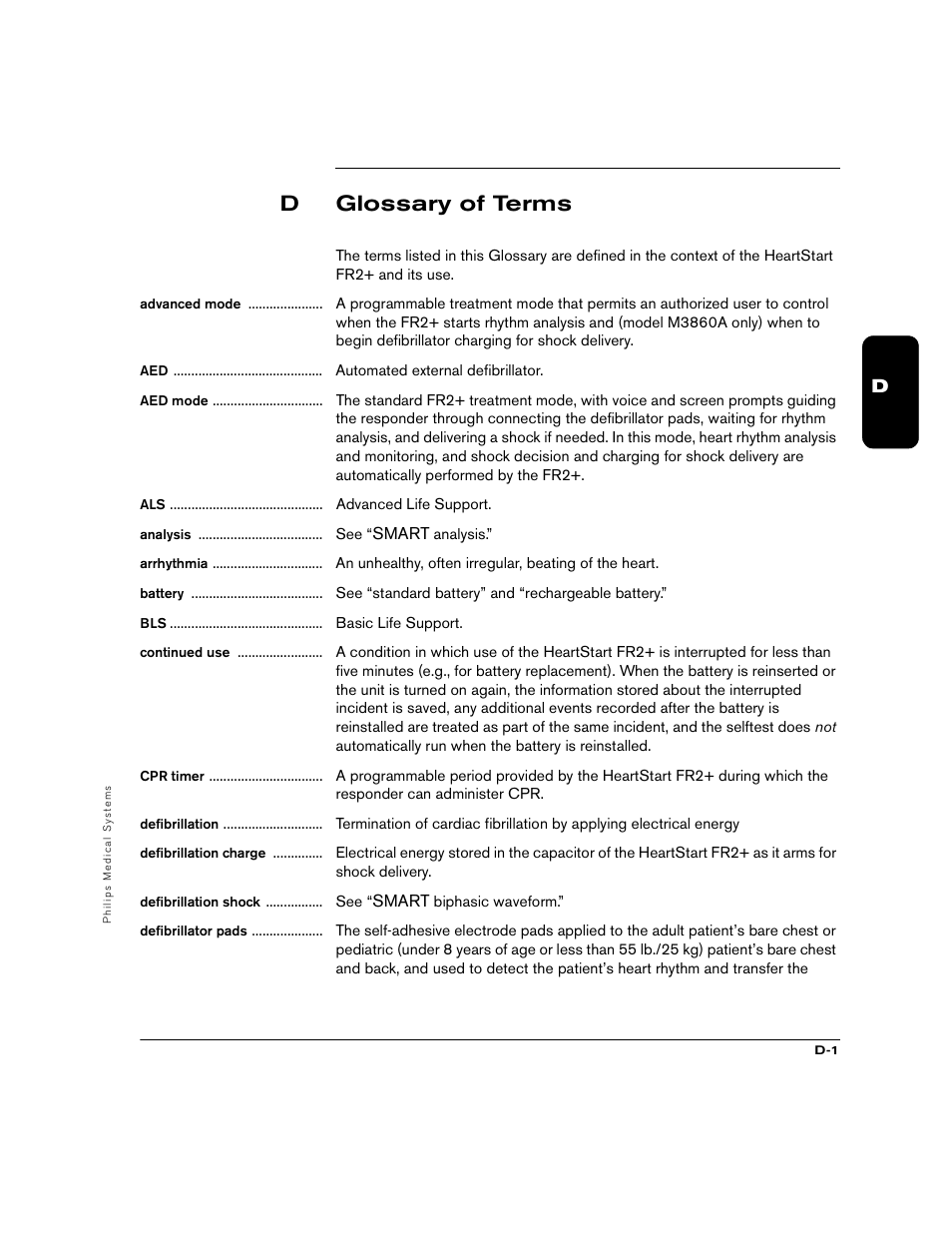 Dglossary of terms | Philips M3860A User Manual | Page 89 / 102