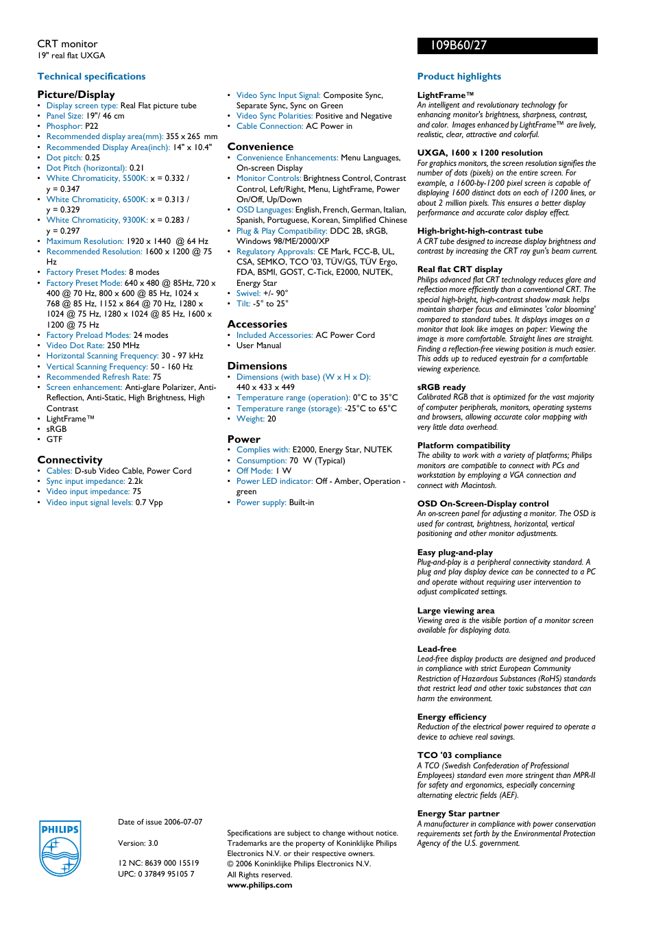 For preview purpose only | Philips 109B60 User Manual | Page 2 / 2