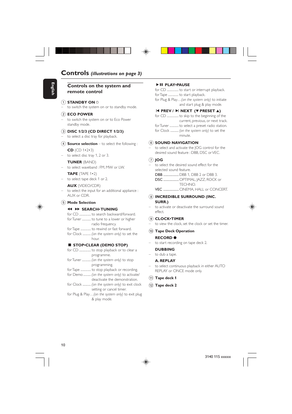 Controls | Philips FW-C390 User Manual | Page 10 / 30