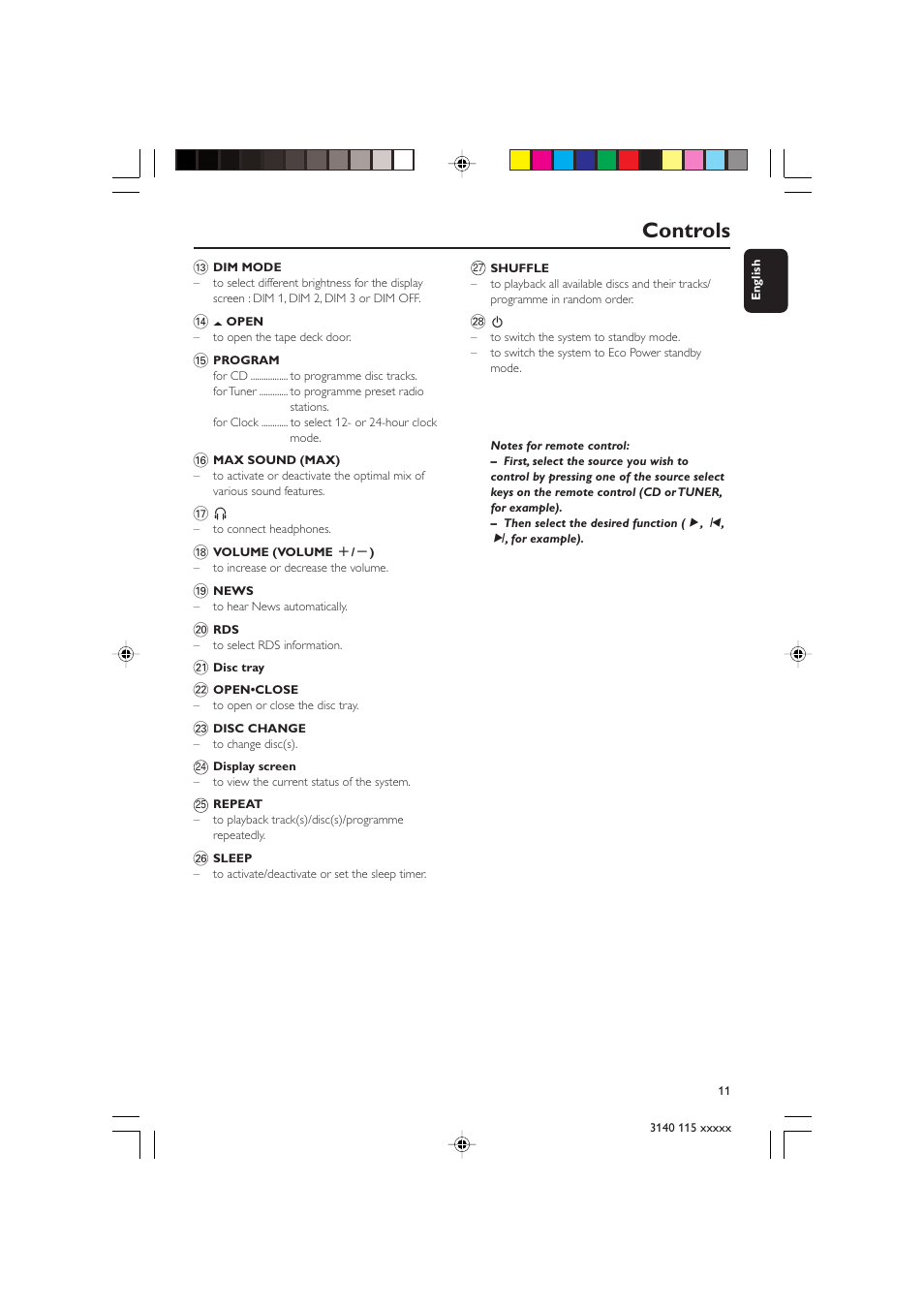 Controls | Philips FW-C390 User Manual | Page 11 / 30