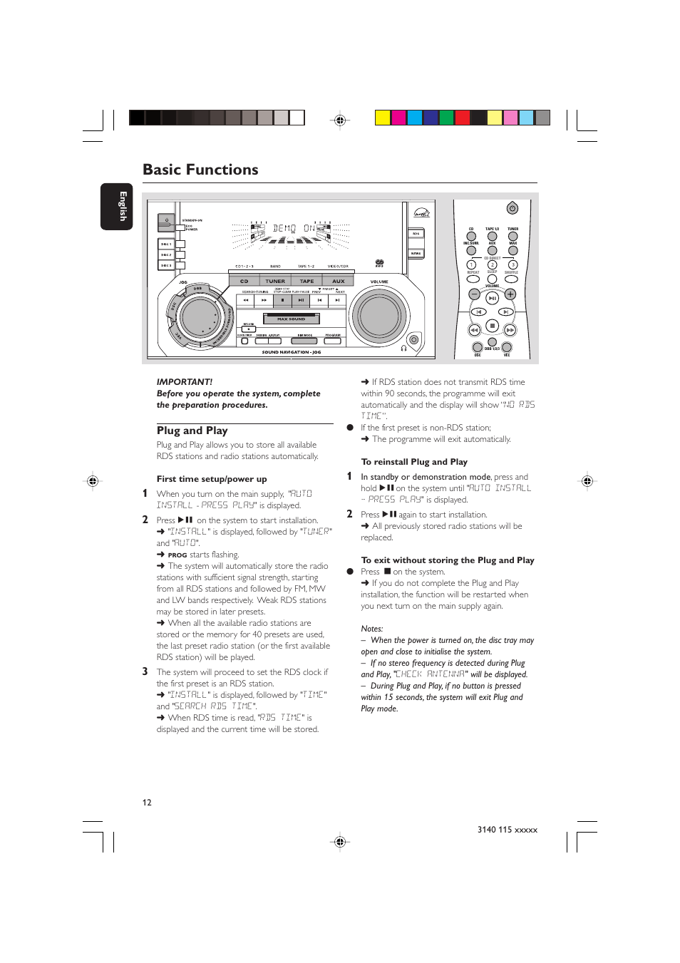 Basic functions, Plug and play | Philips FW-C390 User Manual | Page 12 / 30