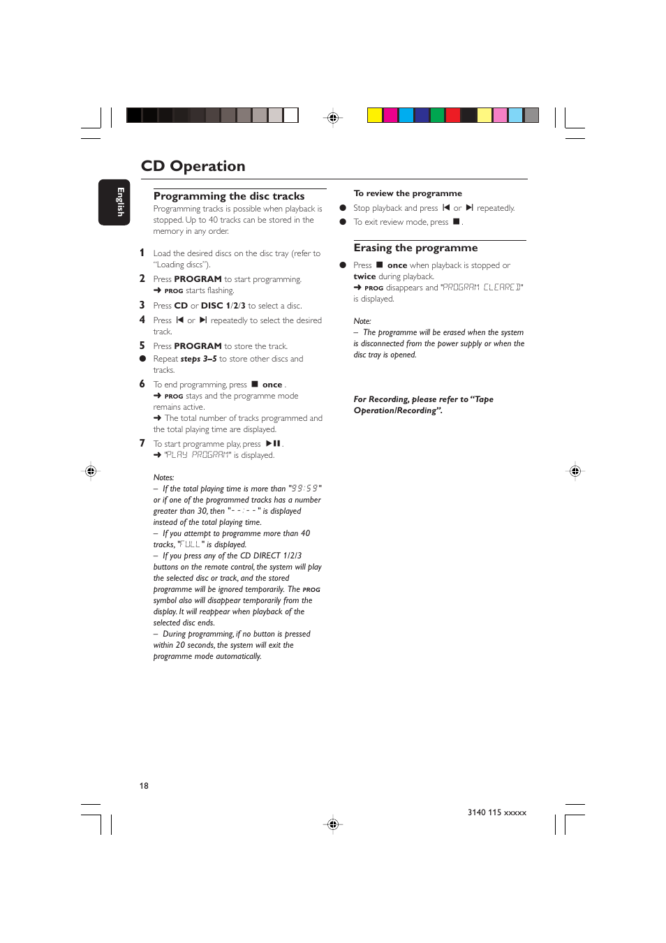 Cd operation | Philips FW-C390 User Manual | Page 18 / 30