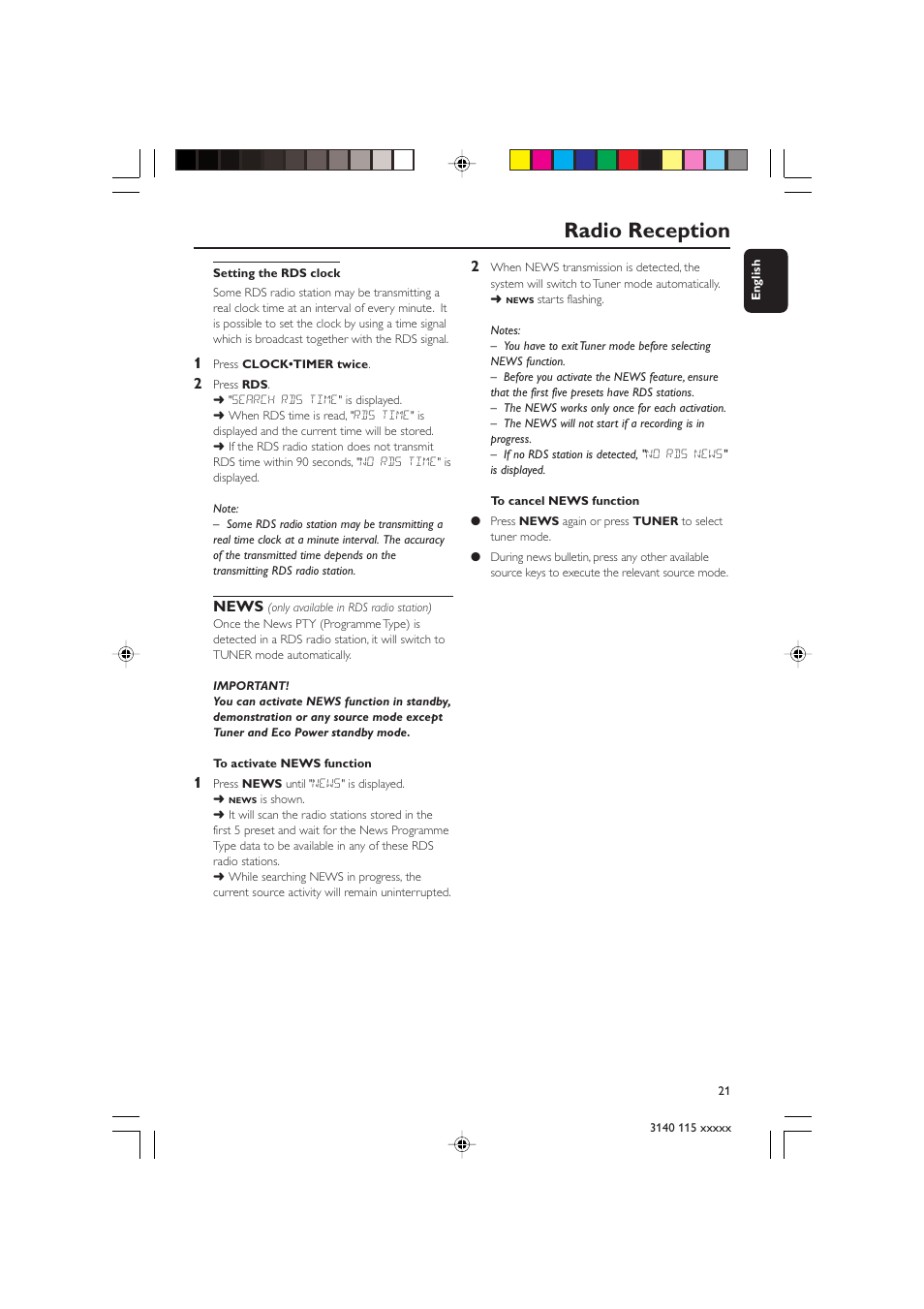 Radio reception, News | Philips FW-C390 User Manual | Page 21 / 30