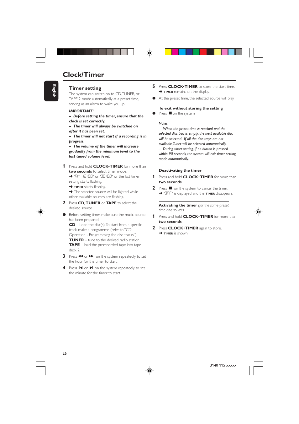 Clock/timer | Philips FW-C390 User Manual | Page 26 / 30