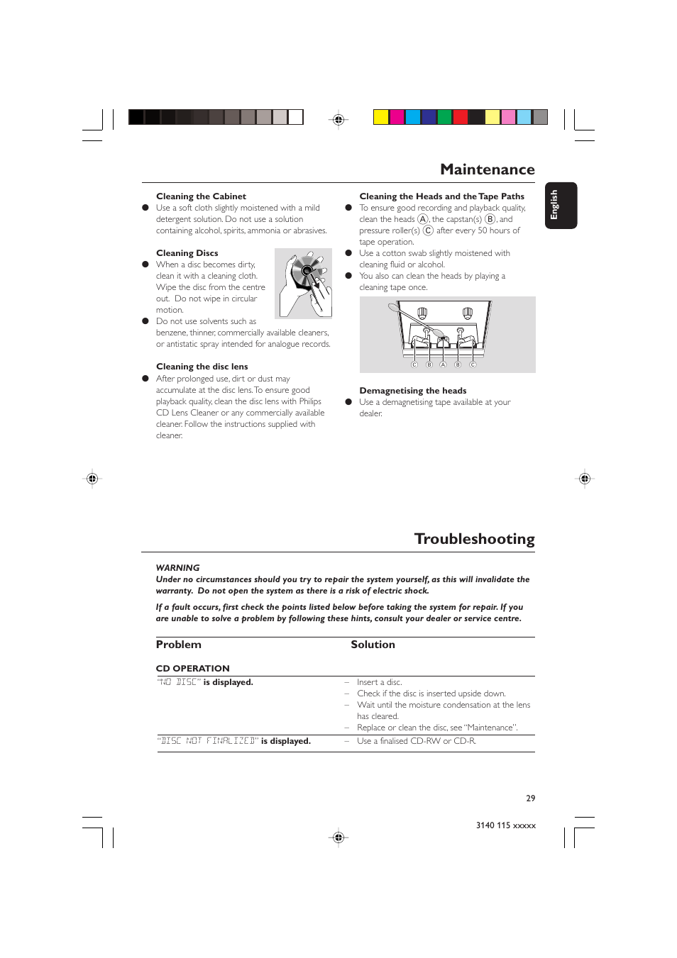 Troubleshooting, Maintenance | Philips FW-C390 User Manual | Page 29 / 30