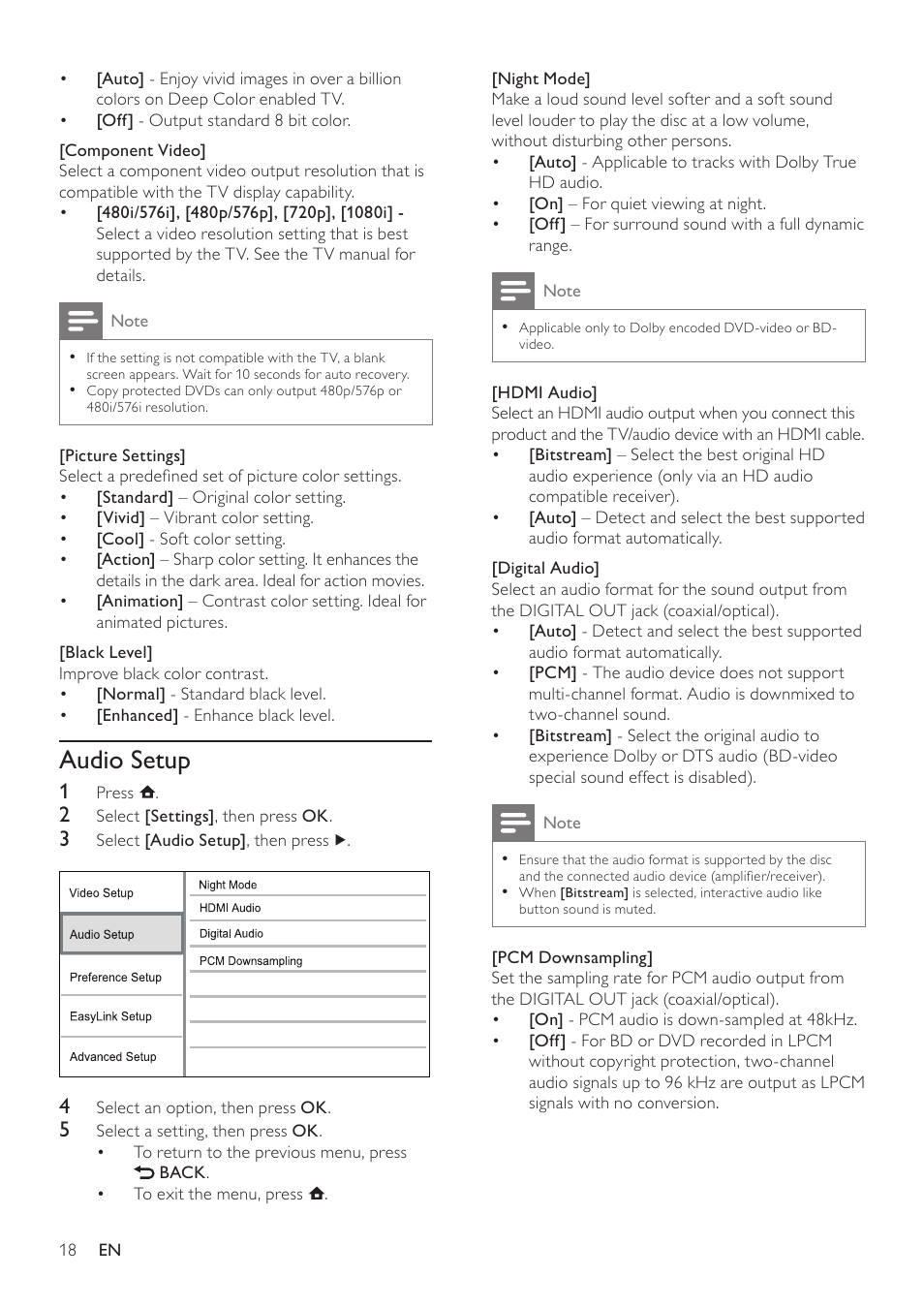Audio setup | Philips BDP3000/12 User Manual | Page 18 / 32